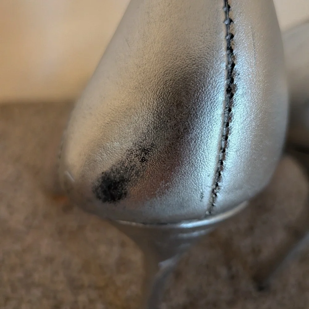 Schutz‎ Cendi Ann Silver Metallic Glitter Clear Vinyl D 'Orsay Heels 8.5B FLAW